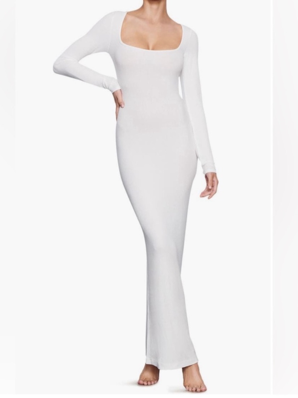 SKIMS White Long Sleeve Square Neck Maxi Dress Best for XXL